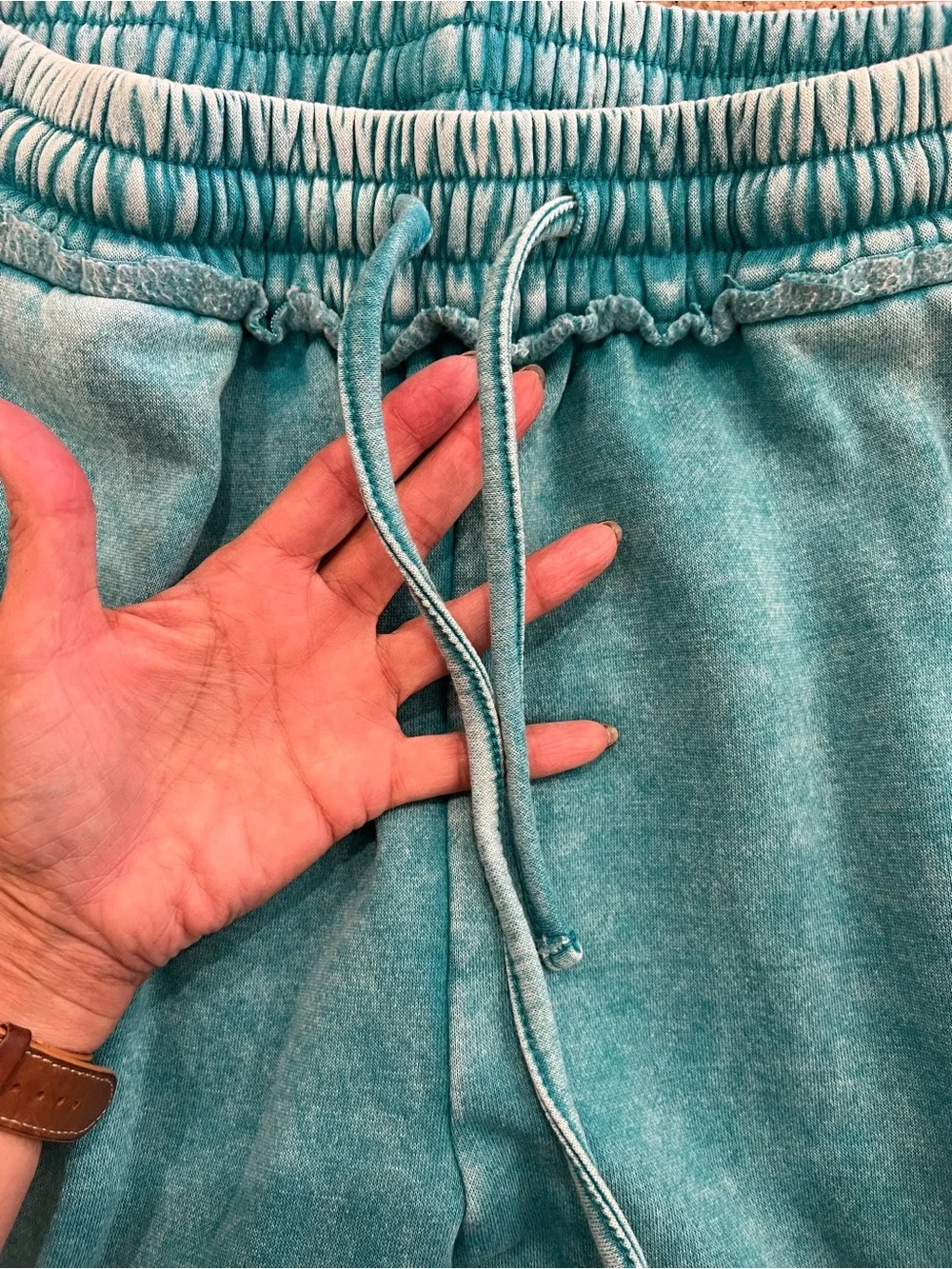 Zenana Acid Wash Hoodie Palazzo Pants Matching Set Teal Medium EUC